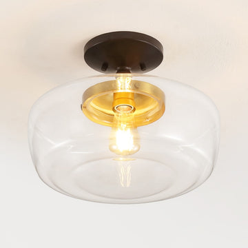 Marfa 14" Glass/Iron Farmhouse Modern LED Flush Mount